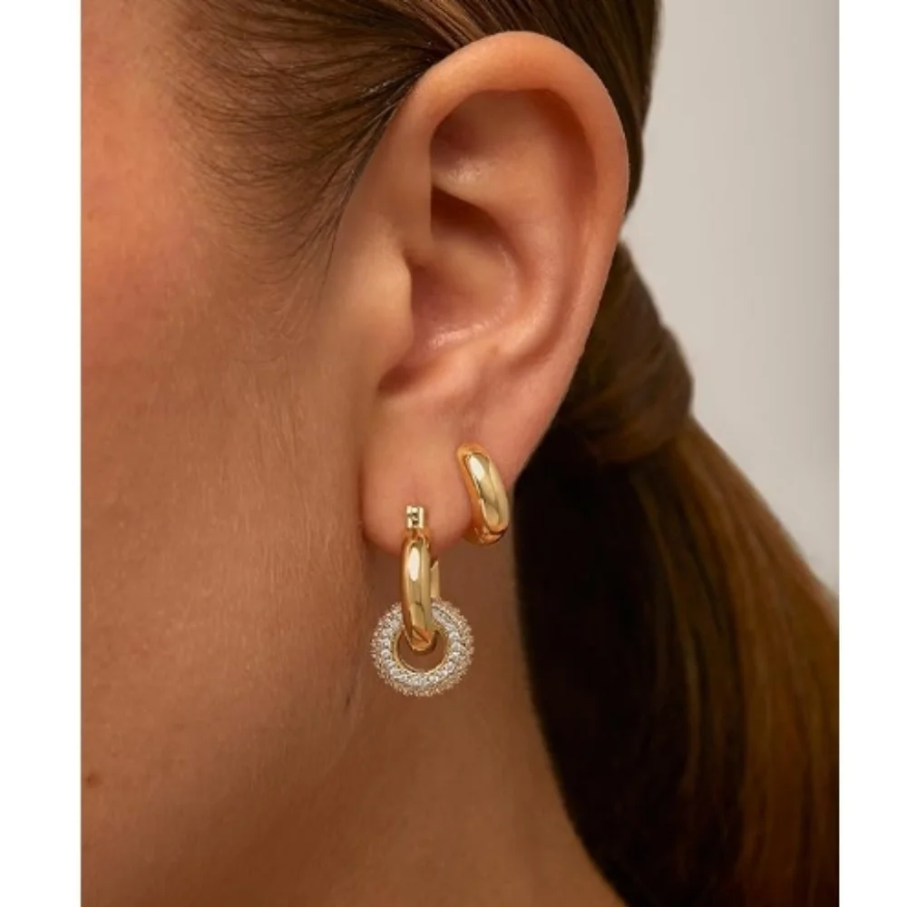 Silver Hoop Earrings with Crystal Accents
